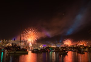 Firework and light show during International fleet review in Syd