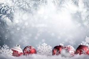Christmas balls in winter setting,Winter holidays concept.