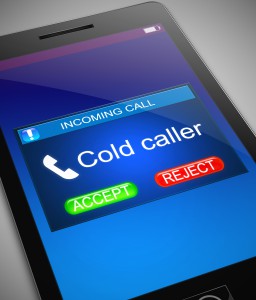 Illustration depicting a phone with a cold caller concept.
